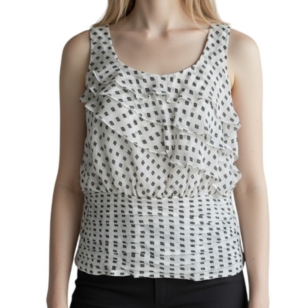 WHITE HOUSE BLACKā MARKET White W/Black Diamond Print Chiffon Top NWOT Size XS